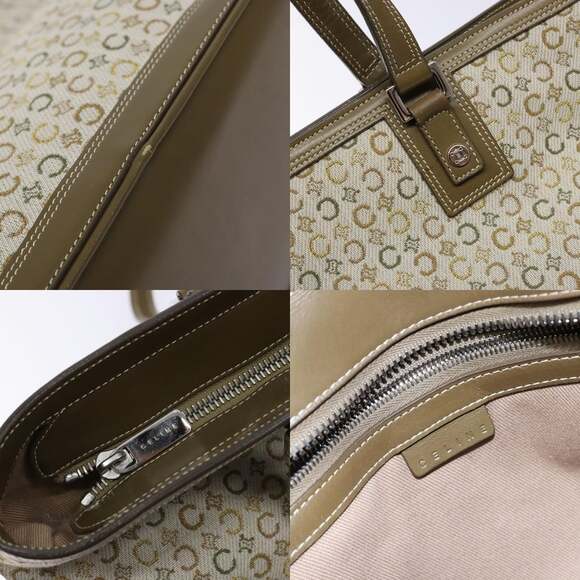 CELINE C Macadam Canvas Tote Bag Khaki Silver - Picture 11 of 13